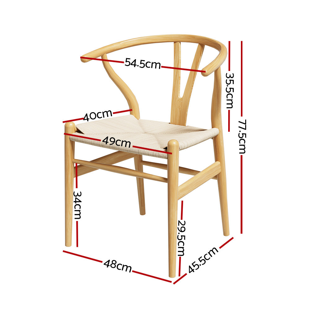 Artiss Wishbone Dining Chairs Rattan Seat Solid Wood Frame Cafe Lounge Chair