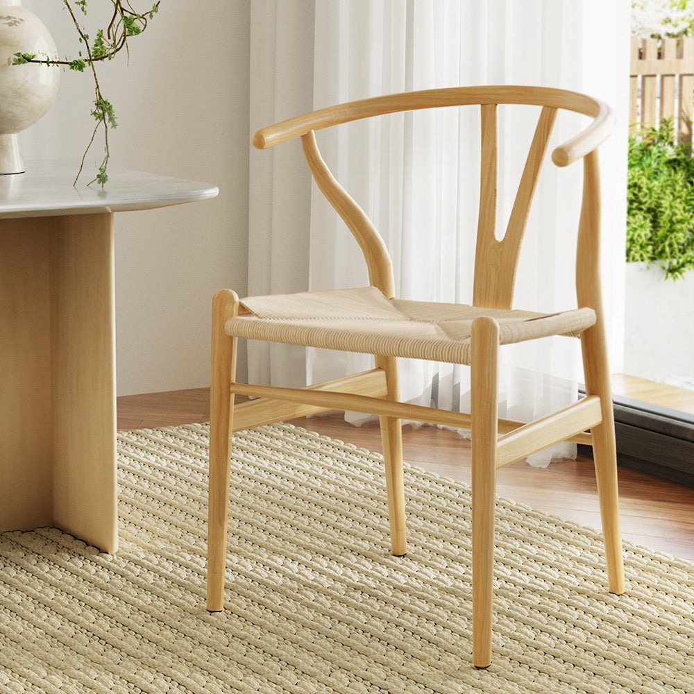 Artiss Wishbone Dining Chairs Rattan Seat Solid Wood Frame Cafe Lounge Chair